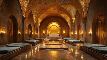 Obraz premium Royal architectural masterpiece with luminous gold columns high resolution pictures