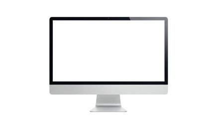 A minimalist computer monitor with a black screen and a silver stand isolated on black background