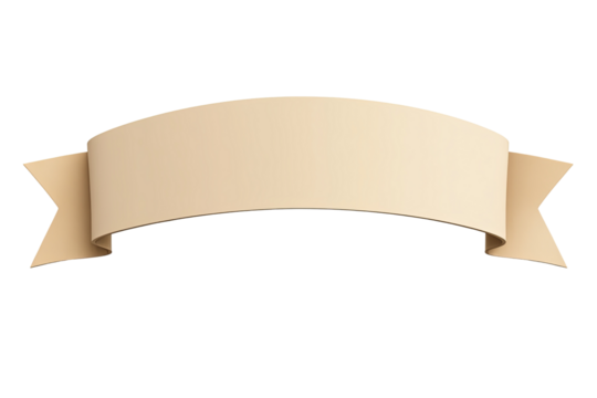 A curved, ribbon-shaped banner with folded ends and a beige color. Simple design on a transparent background