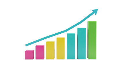 Isolated Colorful Bar Chart with Upward Arrow
