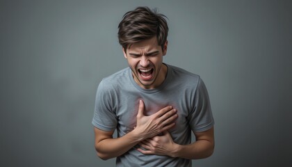 Fototapeta premium Man in Pain: A Dramatic Chest Pain Expression