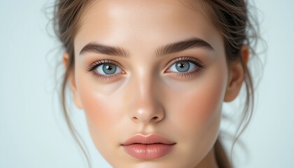 Fototapeta premium Serene Woman: Close-up Portrait, Soft Lighting, Natural Beauty