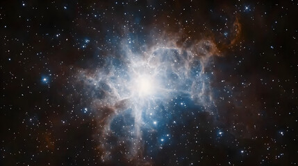 Naklejka premium with swirling gas clouds in deep blues, fiery reds, and glowing white stars 