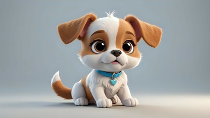 Adorable Puppy Sitting with Blue Collar 3d Render