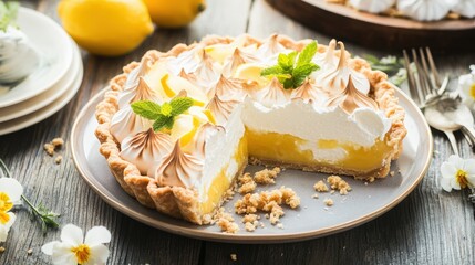 Elegant Deconstructed Lemon Meringue Pie Components Artfully Spread Across Sophisticated Plate