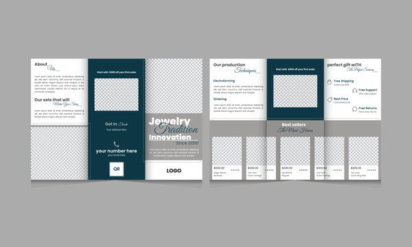 Modern luxury jewelry business trifold brochure template.