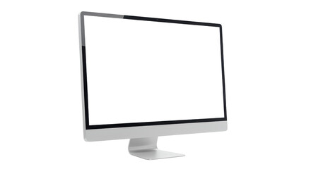 A minimalist computer monitor with a black screen and silver stand isolated on a plain background