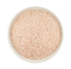 flat lay pile of psyllium husk in ceramic white bowl cutout
