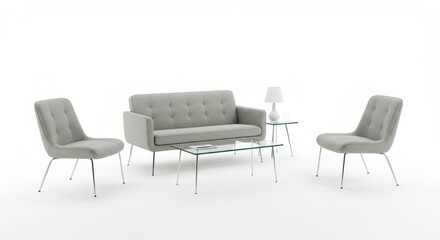 Symmetrical Lounge Suite Against Seamless White Backdrop: Contemporary Interior Design