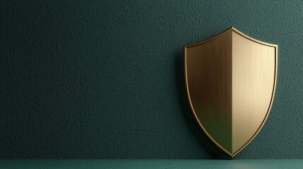 A metallic gold shield is mounted against a textured green background, symbolizing protection and security.