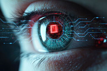 Enhancing digital security biometric eye scan with digital code overlay illustration futuristic technology environment abstract viewpoint innovative concept