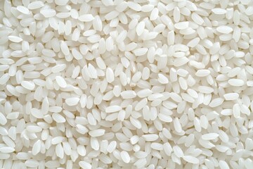 Pile of white rice grains texture, in a food ingredient, food background, top view, illustration, pattern