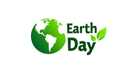 Green Earth Day Logo: Stylized green globe with leaf accents and bold Earth Day lettering on a clean white background. Ideal for conveying environmental awareness, conservation, celebrating Earth day.