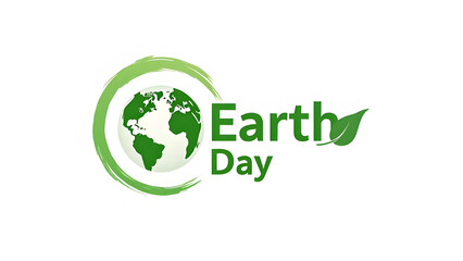 Green Earth Day Logo: Stylized green globe with leaf accents and bold Earth Day lettering on a clean white background. Ideal for conveying environmental awareness, conservation, celebrating Earth day.
