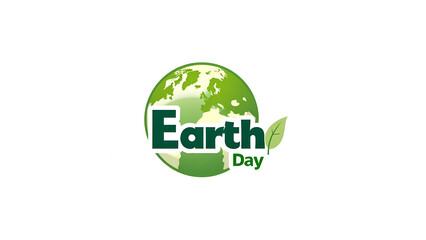 Fototapeta premium Green Earth Day Logo: Stylized green globe with leaf accents and bold Earth Day lettering on a clean white background. Ideal for conveying environmental awareness, conservation, celebrating Earth day.