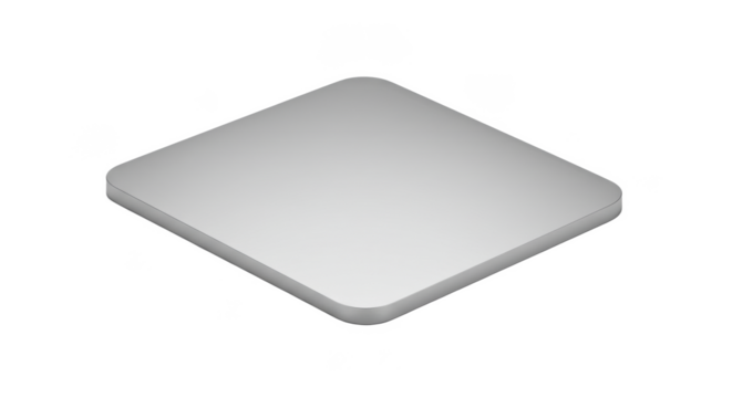 A slightly elevated gray square with rounded corners is displayed on a black background in a studio shot