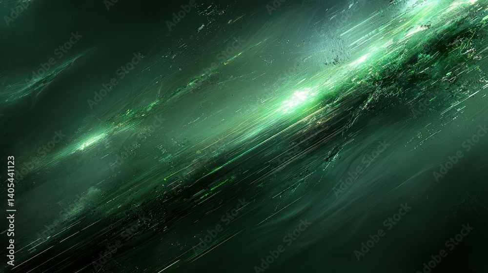 Wall mural abstract space explosion. a dynamic display of energy streaks and particles in a deep, dark green sp