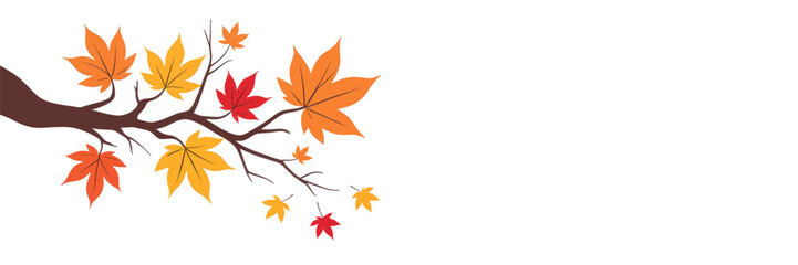 Autumn Branch with Colorful Maple Leaves on White