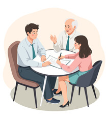 Business meeting with contract signing and senior advisor present