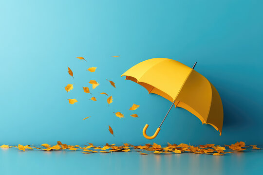 Protective umbrella shielding against falling objects in urban landscape illustration for insurance coverage awareness