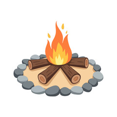 Cartoon Campfire with Logs and Stones