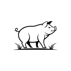 pig silhouette logo vector line art logo design