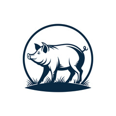 pig silhouette logo vector line art logo design