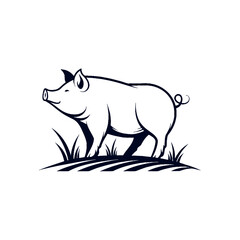pig silhouette logo vector line art logo design