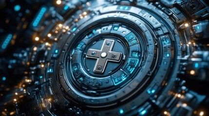Fototapeta premium Futuristic Game Controller Core: A Cyberpunk Digital Art