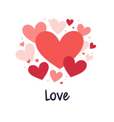 Cluster of Pink and Red Hearts with "Love" Text