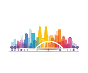 Obraz premium Colorful Kuala Lumpur skyline with Petronas Towers and bridge