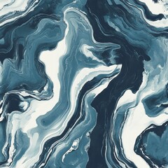 Abstract fluid acrylic painting mixing white and blue colors creating marble effect