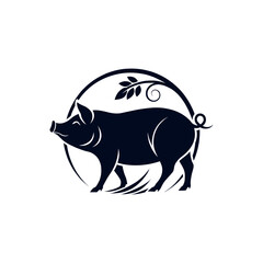 pig silhouette logo vector line art logo design