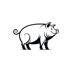pig silhouette logo vector line art logo design