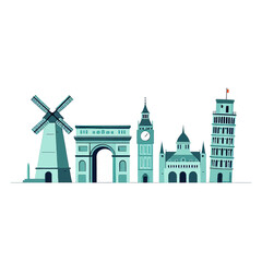 Obraz premium European Landmarks in Teal Silhouette Style