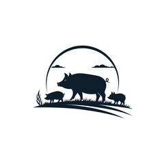 pig silhouette logo vector line art logo design