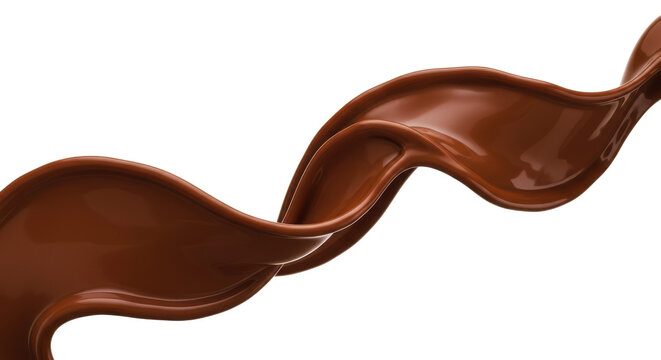 A flowing chocolate splash with smooth curves against a stark black background creating a dynamic effect