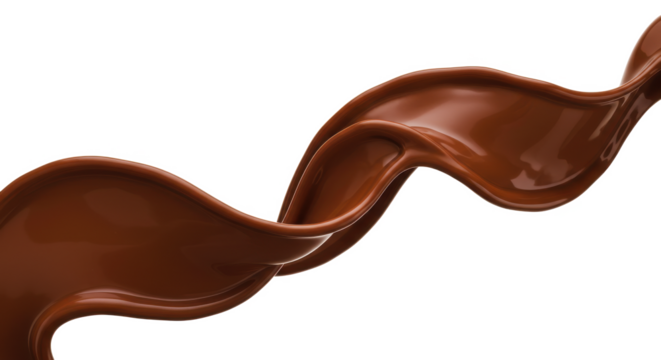 A flowing chocolate splash with smooth curves against a stark black background creating a dynamic effect