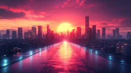 Obraz premium Sunset Cityscape: A Vibrant Urban Panorama at Dusk