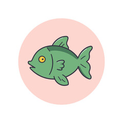 Green Cartoon Fish on Pink Circle Background