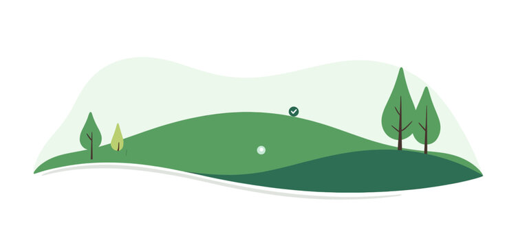 Green Golf Course Illustration with Ball and Checkmark