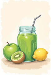 Green smoothie with apple, kiwi, and lemon art