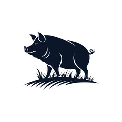 pig silhouette logo vector line art logo design
