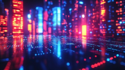 Fototapeta premium Neon Cityscape: A Futuristic Digital Metropolis