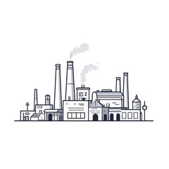 Fototapeta premium Monochrome factory outline with smoking chimneys