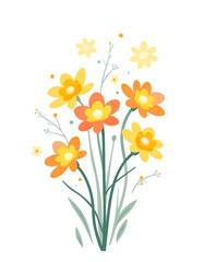 Orange and Yellow Floral Bouquet on White