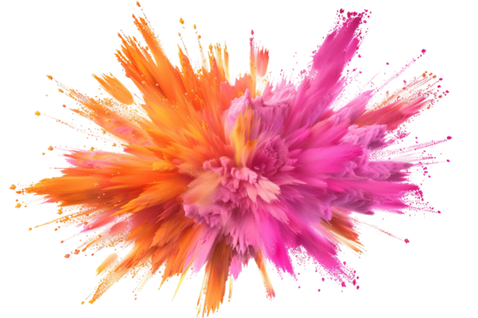 Vibrant explosion of color, blending orange and pink hues in a dynamic, swirling, abstract display
