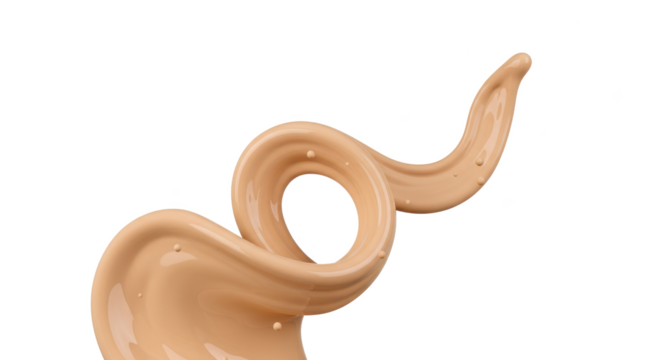 A close up of a swirl of beige foundation against a black background in a studio shot style
