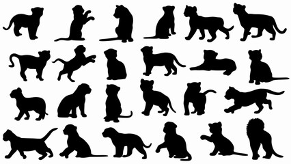 set of lion cub  silhouette vector on white background