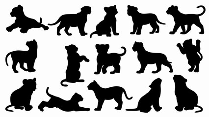 set of lion cub  silhouette vector on white background